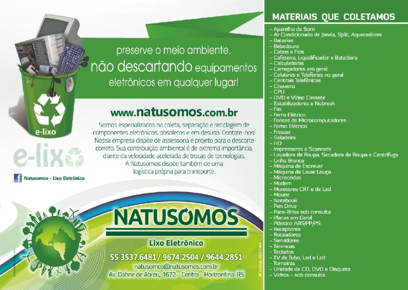 SECRETARIA DE AGRICULTURA E MEIO AMBIENTE REALIZA CAMPANHA DE RECOLHIMENTO DO LIXO ELETRÔNICO